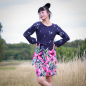 Preview: Bordüren Jersey Stoff in blau fuchsia