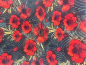 Preview: French Terry Stoff rote Mohnblumen auf schwarz mit gold