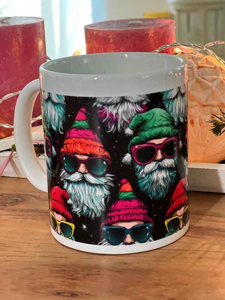 Graustufen-Stoffe Becher 2024 - Hipster Weihnachtsmann