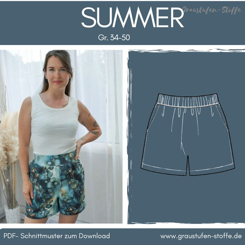 Shorts Summer Schnittmuster, kurze Sommer Hose als PDF-Schnittmuster in den Gr. 34-50