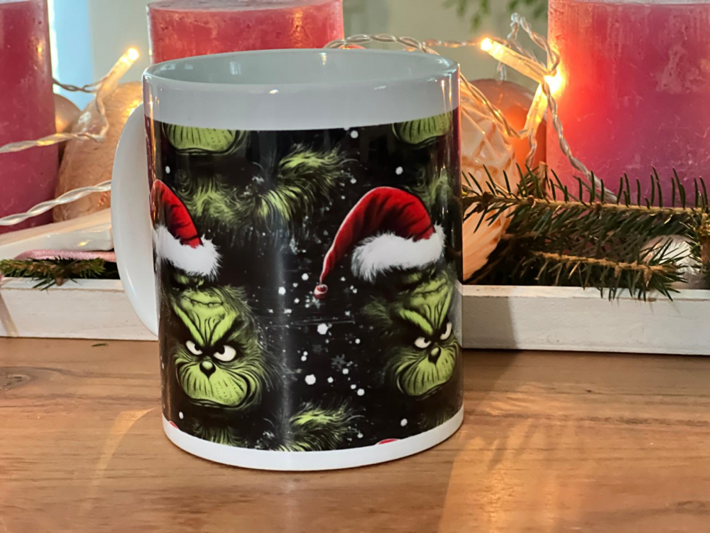 Graustufen-Stoffe Becher 2024 - The Grinch