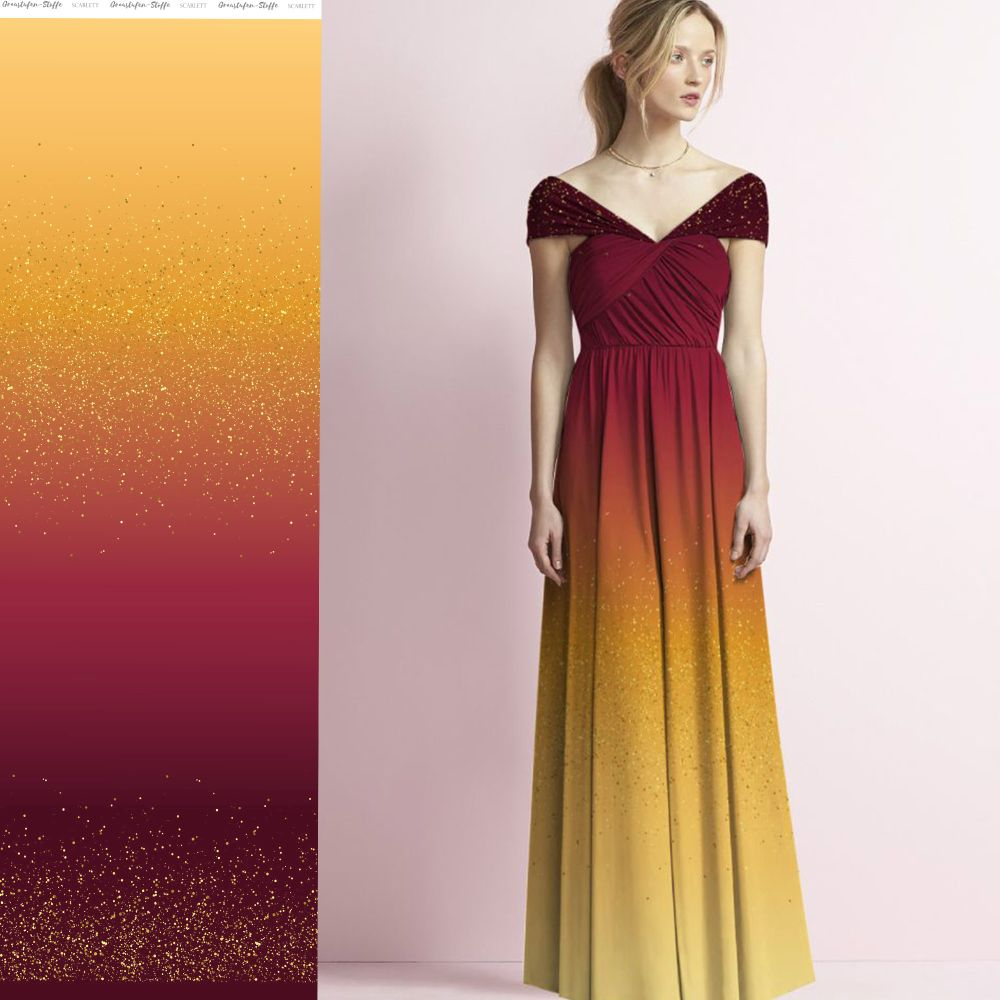 Viskosejersey  Bordüre Eigenproduktion "Scarlett 2023 - Golden Speark" - von Graustufen-Stoffe