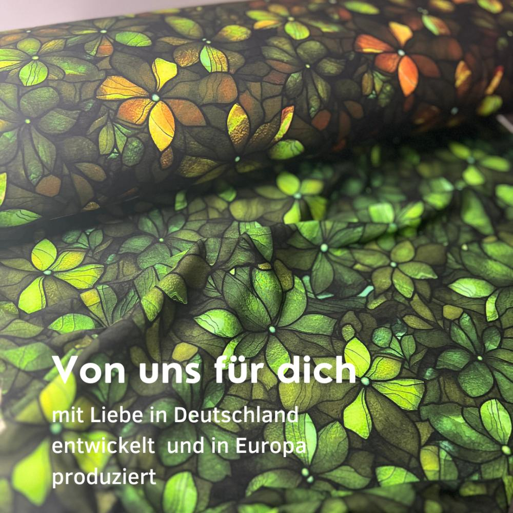 Bio Viskosejersey mit Überbreite: Eigenproduktion Velvet Blossom green (Bordüre) von Graustufen-Stoffe