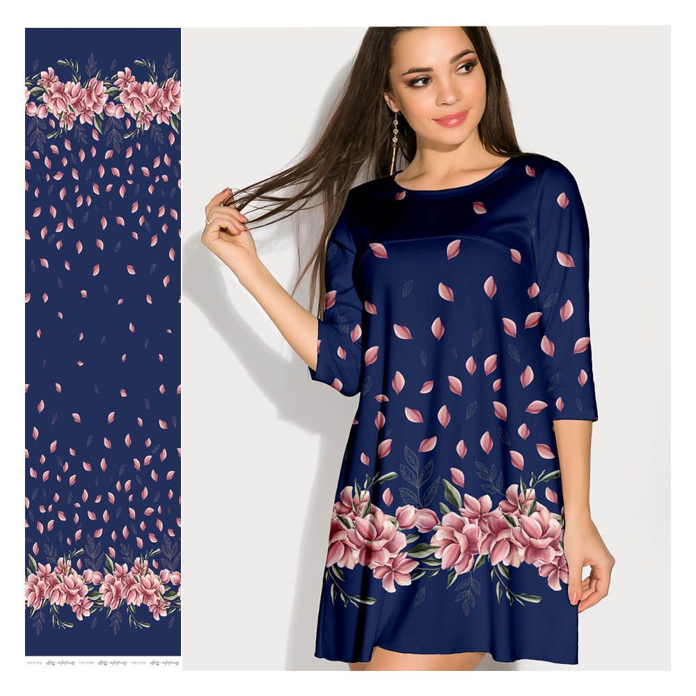 Magnolia blau, Bordüre auf Baumwolljersey, exklusive Eigenproduktion von Graustufen-Stoffe