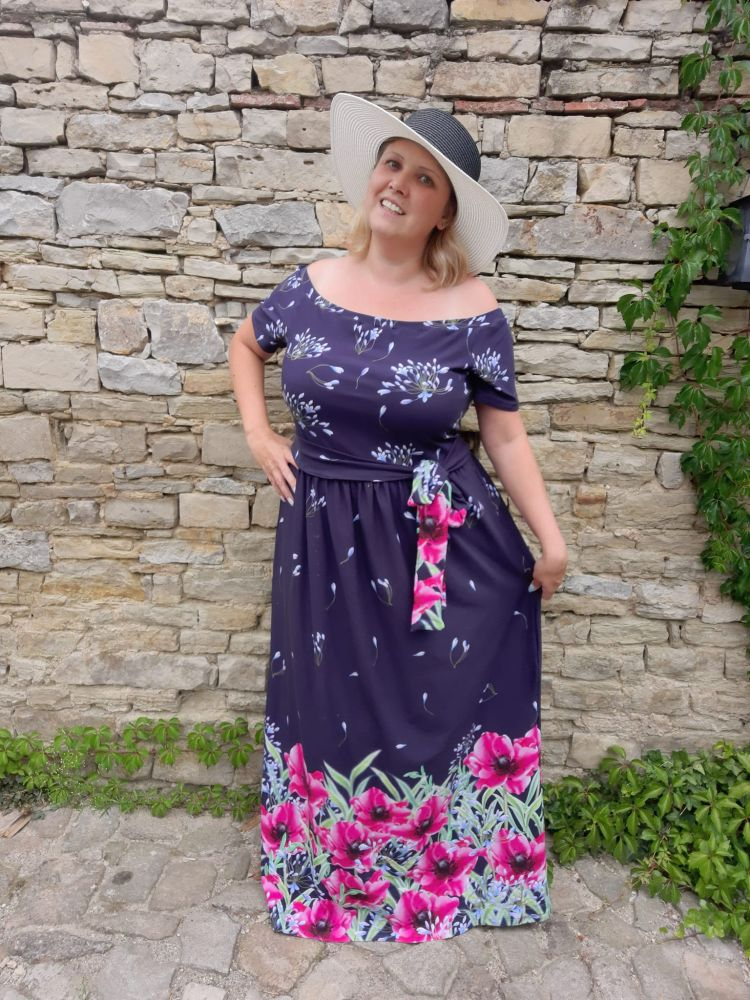 Bordüren Jersey Stoff in blau fuchsia