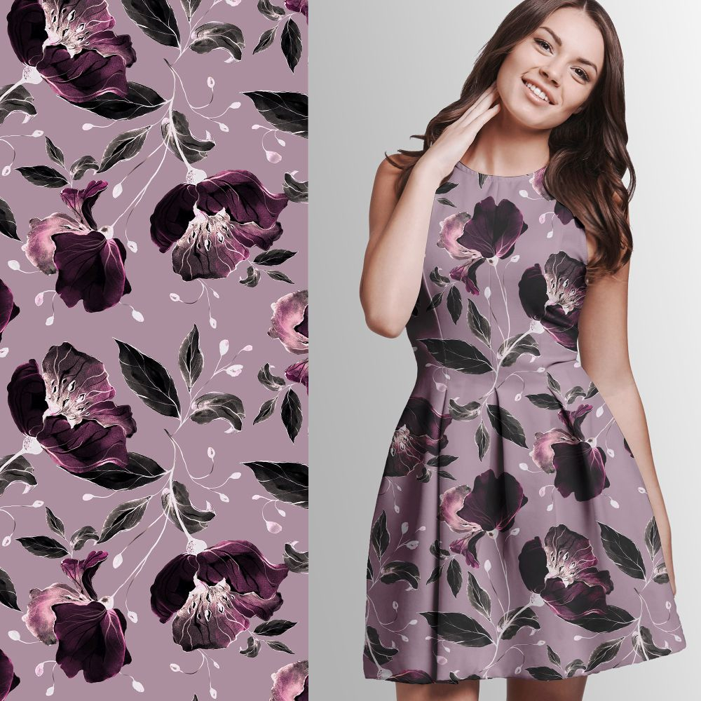 French Terry  Eigenproduktion "Vintage Flowers 2023 - Sweet passion" - von Graustufen-Stoffe