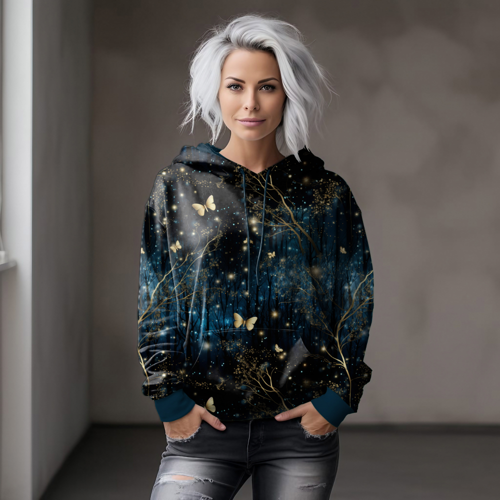 Bio Kuschelsweat mit Überbreite (Stoffbreite ca. 175 cm): Eigenproduktion Moonlight Garden - von Graustufen-Stoffe