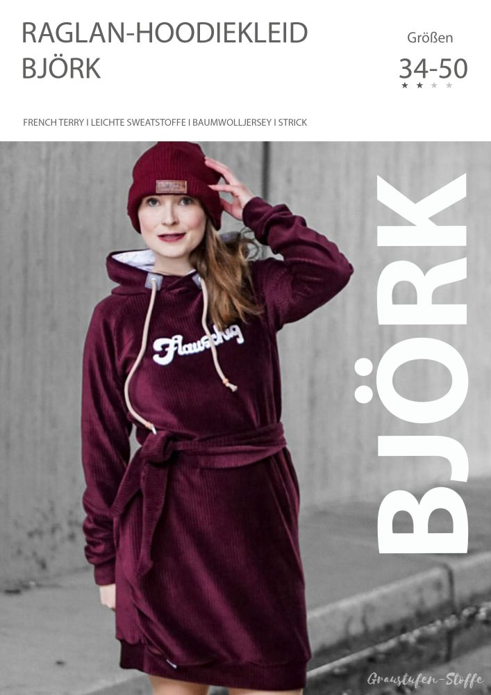 Raglan-Hoodiekleid BJÖRK,  GR. 34-50  EBOOK UND SCHNITTMUSTER
