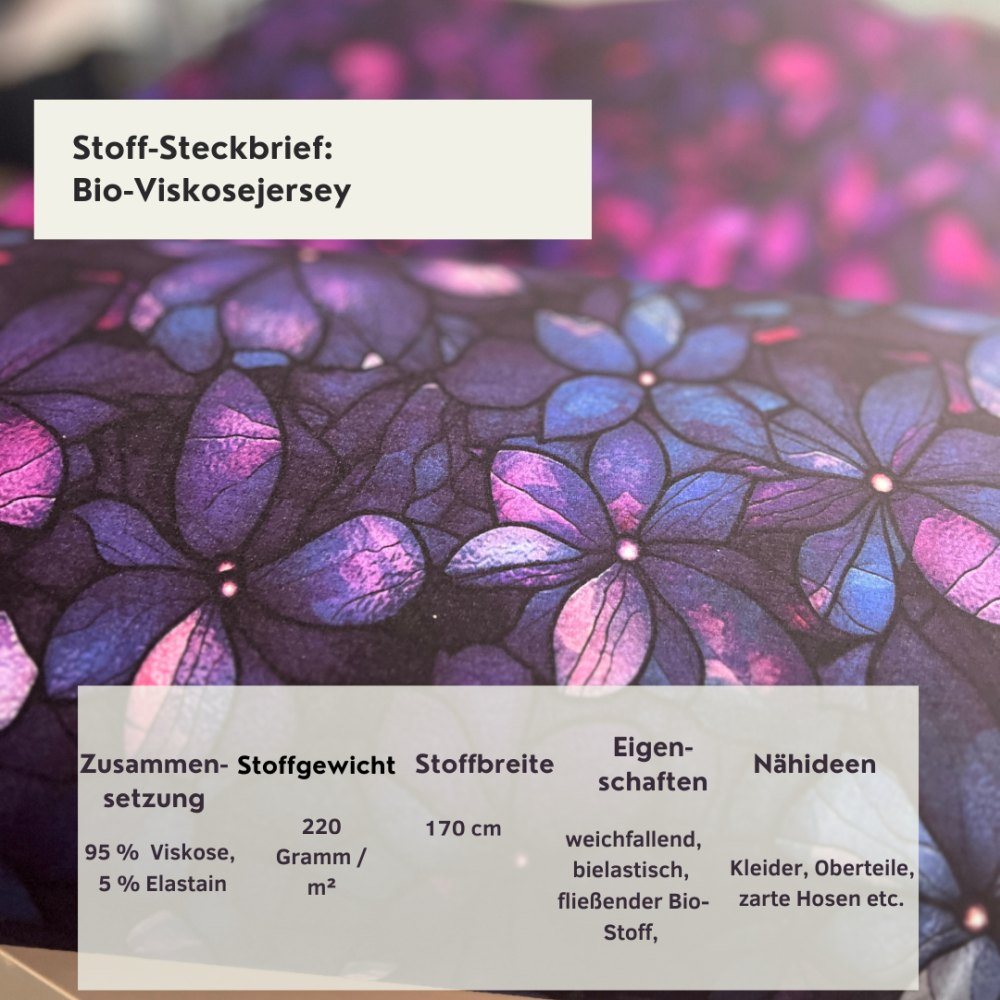 Bio Viskosejersey mit Überbreite: Eigenproduktion Velvet Blossom  (Bordüre) von Graustufen-Stoffe