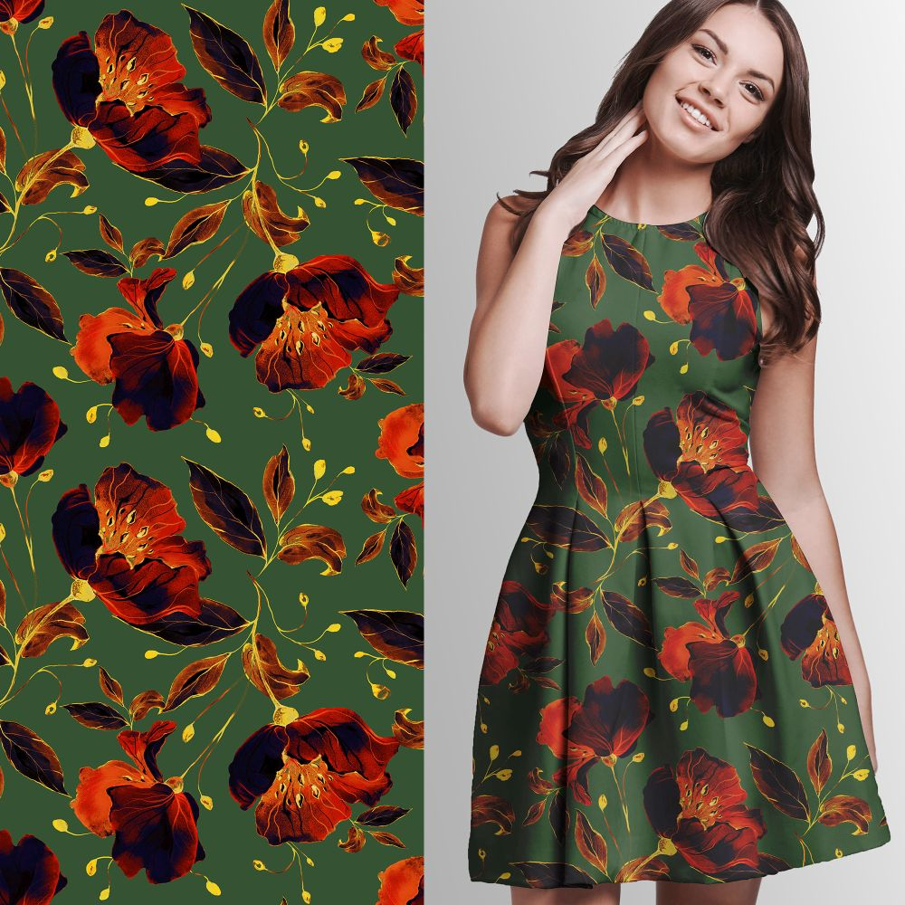 Viskosejersey  Eigenproduktion "Vintage Flowers 2023 -  Spotlight" - von Graustufen-Stoffe