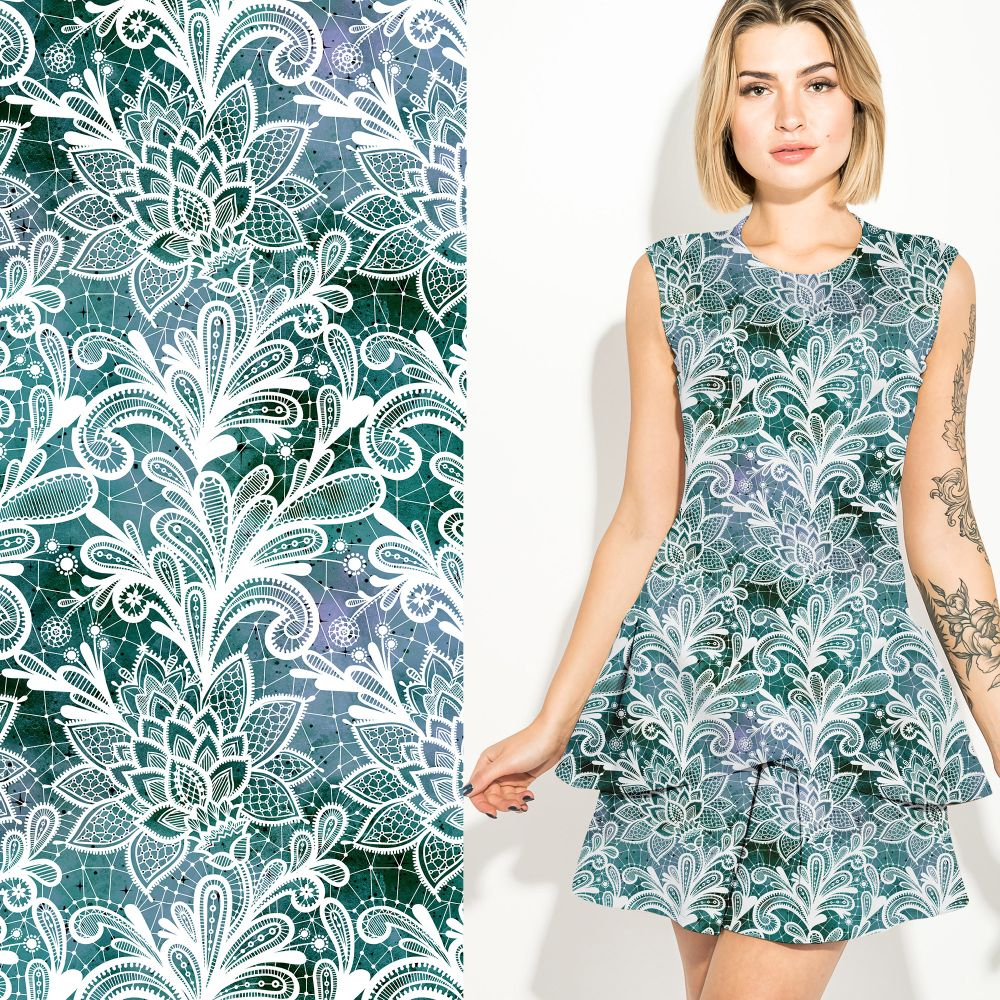 Baumwolljersey  Eigenproduktion "Lace Spring" - von Graustufen-Stoffe
