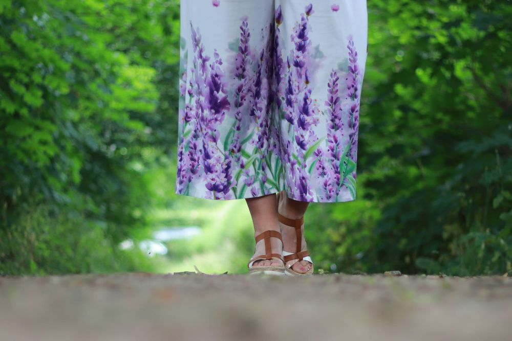 Jersey Bordüren Stoff mit Lavendel