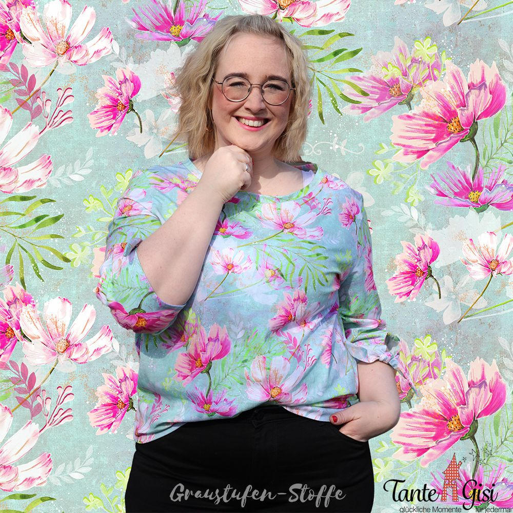 Reststück 280 cm, "Cosima" mint - Eigenproduktion von Graustufen-Stoffe auf Baumwolljersey