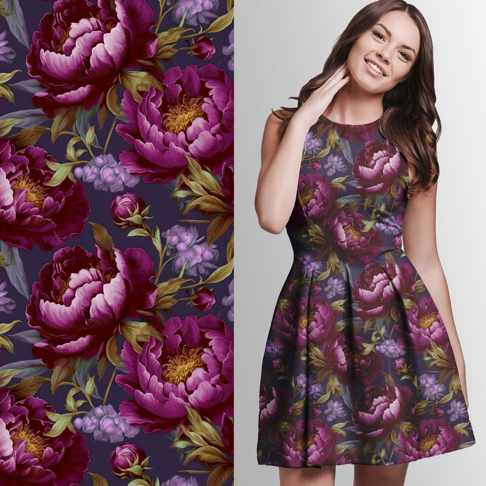 Viskosejersey  Eigenproduktion "Blooming dreams" - von Graustufen-Stoffe