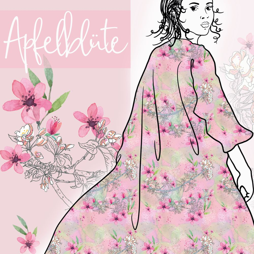 "Apfelblüte" altrosa - Eigenproduktion von Graustufen-Stoffe auf Baumwolljersey