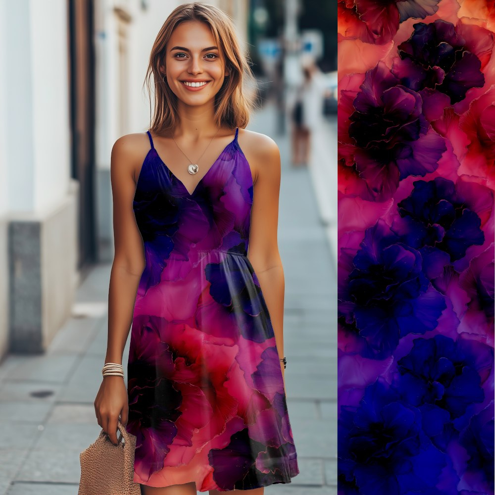 Stoff des Tages: Bio Viskosejersey mit Überbreite (Stoffbreite ca. 170 cm): Eigenproduktion SunsetColour (Bordüre) von Graustufen-Stoffe