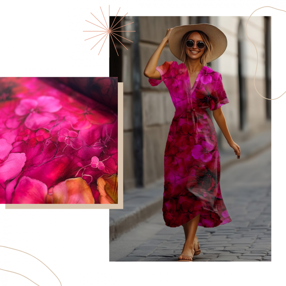 Bio Viskosejersey mit Überbreite (Stoffbreite ca. 170 cm): Eigenproduktion Blossom Berry (Bordüre) von Graustufen-Stoffe