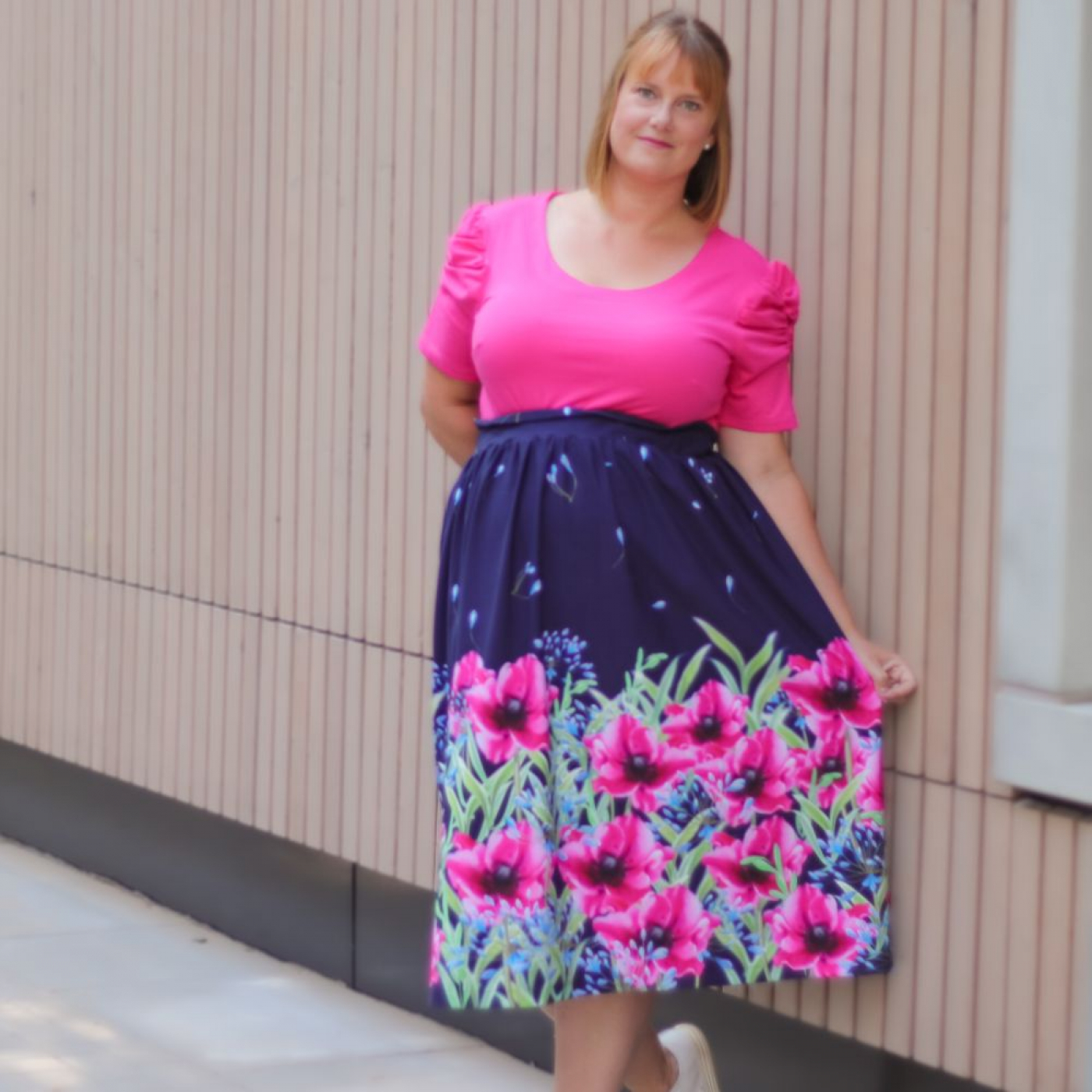 Bordüren Jersey Stoff in blau fuchsia