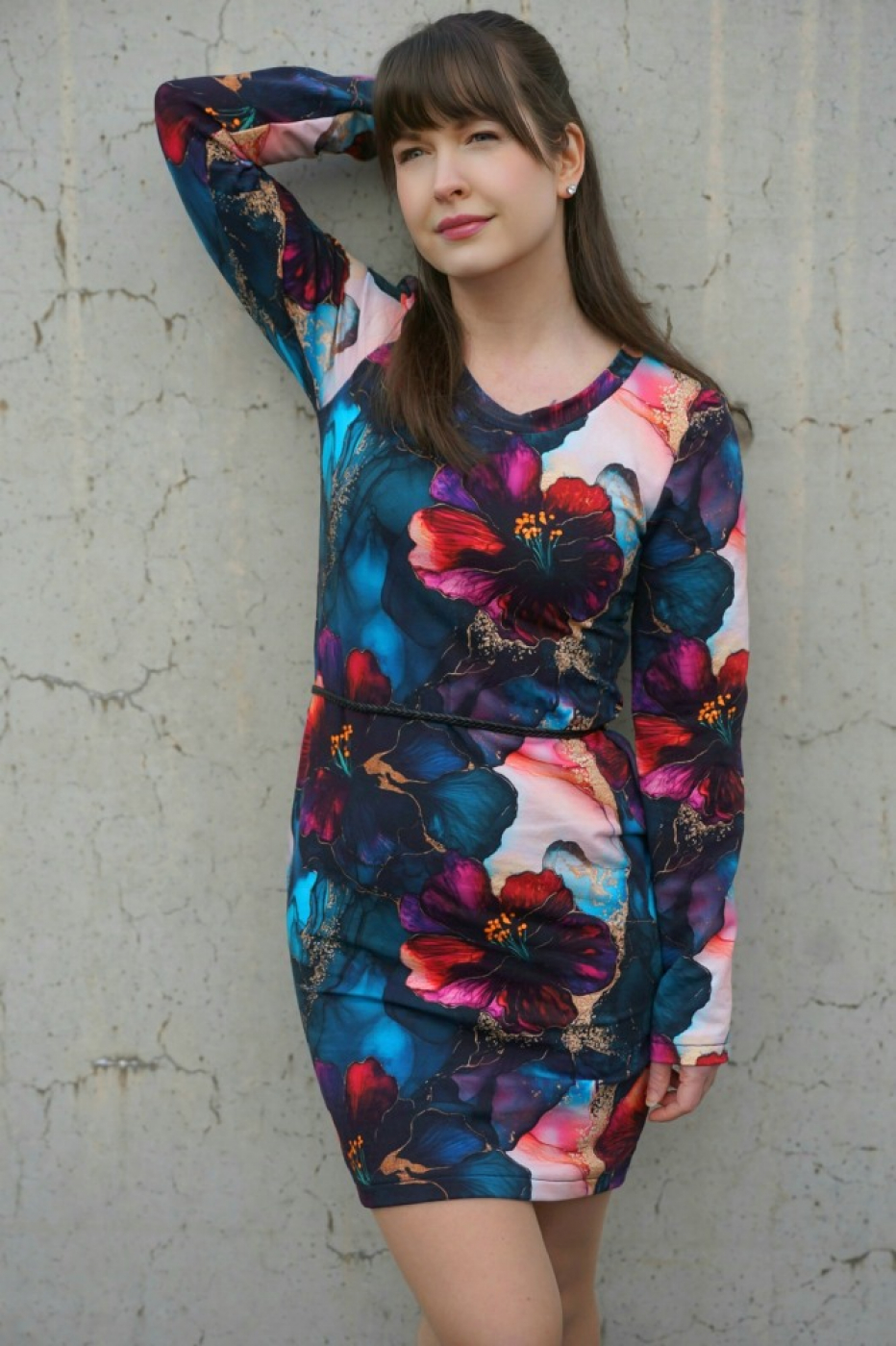 Reststück 170 cm, Bio French Terry, Eigenproduktion Dream of Flowers  von Graustufen-Stoffe
