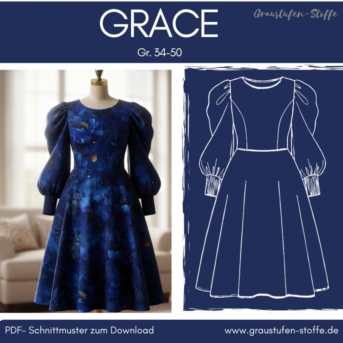 PDF-Schnittmuster: Kleid Hailey in den Gr. 34 - 50