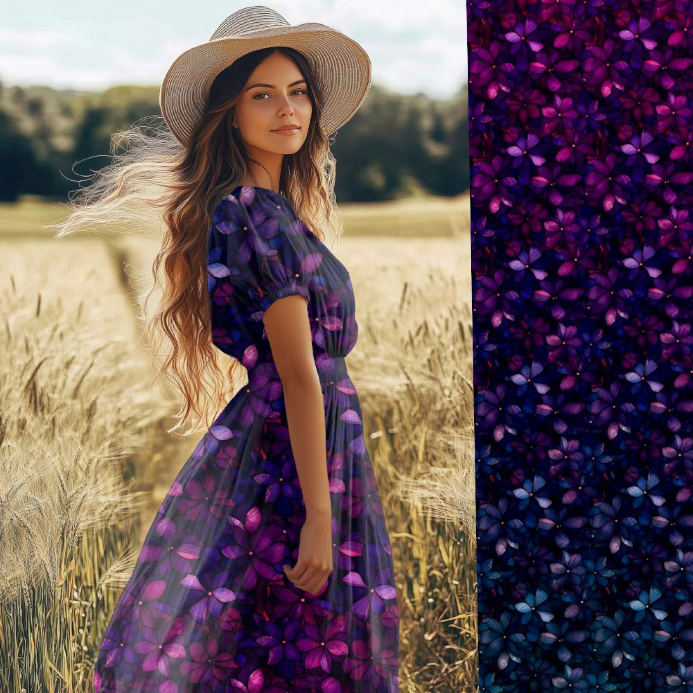 Bio Viskosejersey mit Überbreite: Eigenproduktion Velvet Blossom  (Bordüre) von Graustufen-Stoffe