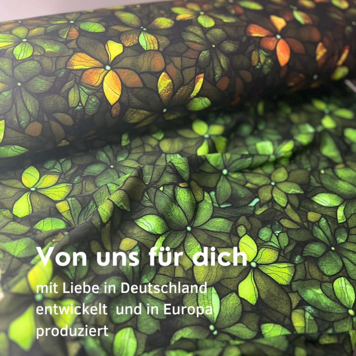 Bio Viskosejersey mit Überbreite: Eigenproduktion Velvet Blossom green (Bordüre) von Graustufen-Stoffe