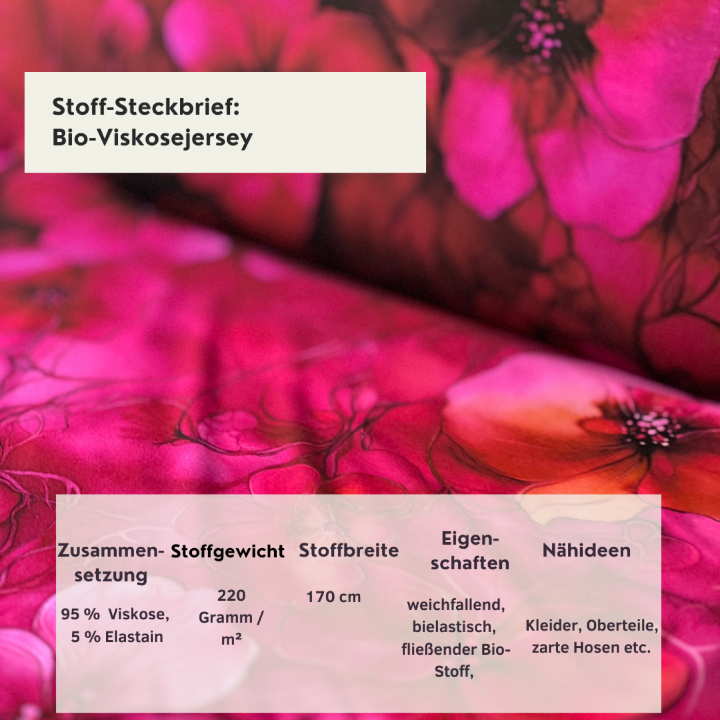 Bio Viskosejersey mit Überbreite (Stoffbreite ca. 170 cm): Eigenproduktion Blossom Berry (Bordüre) von Graustufen-Stoffe