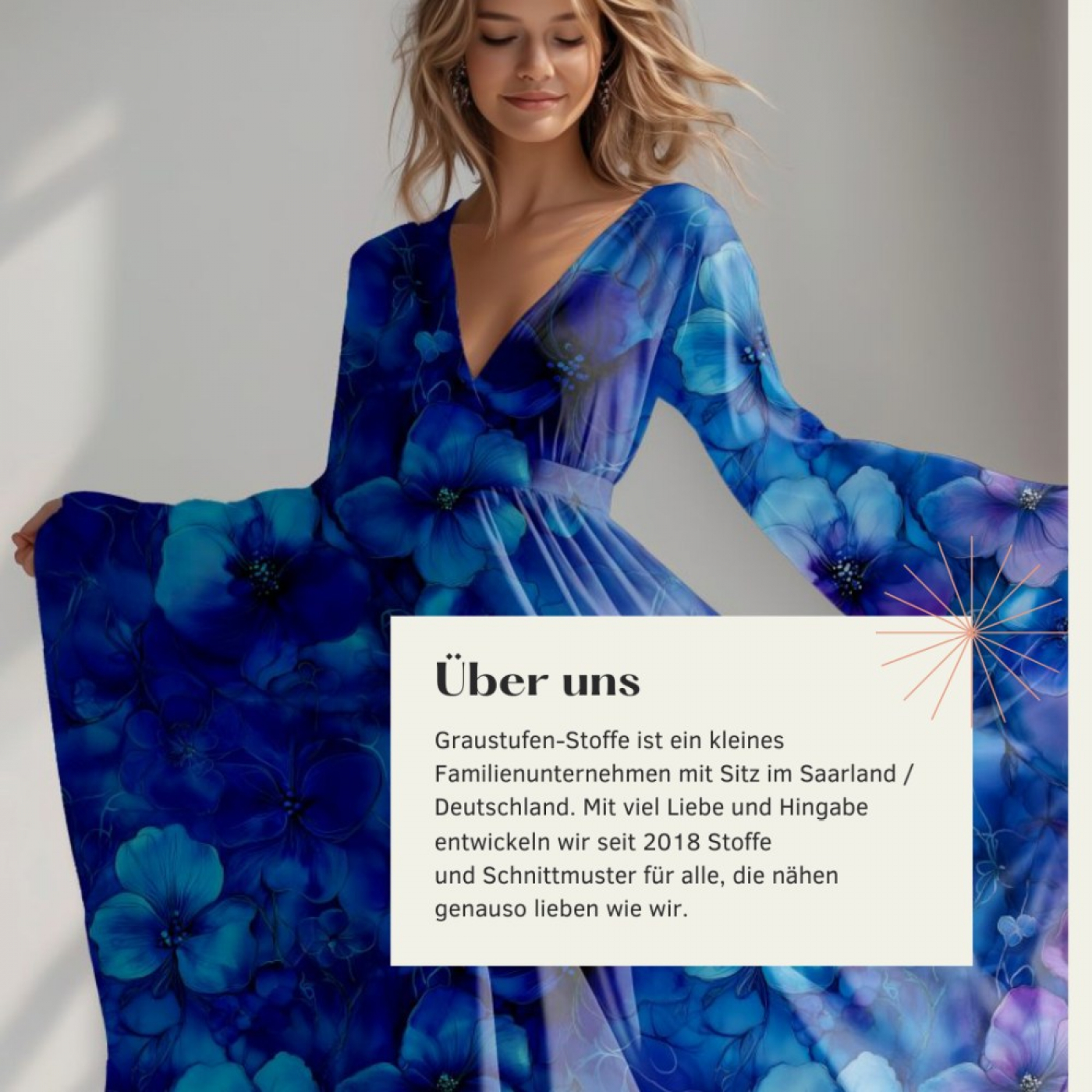 Reststück 250 cm, Bio Viskosejersey mit Überbreite (Stoffbreite ca. 170 cm): Eigenproduktion Blossom  (Bordüre) von Graustufen-Stoffe