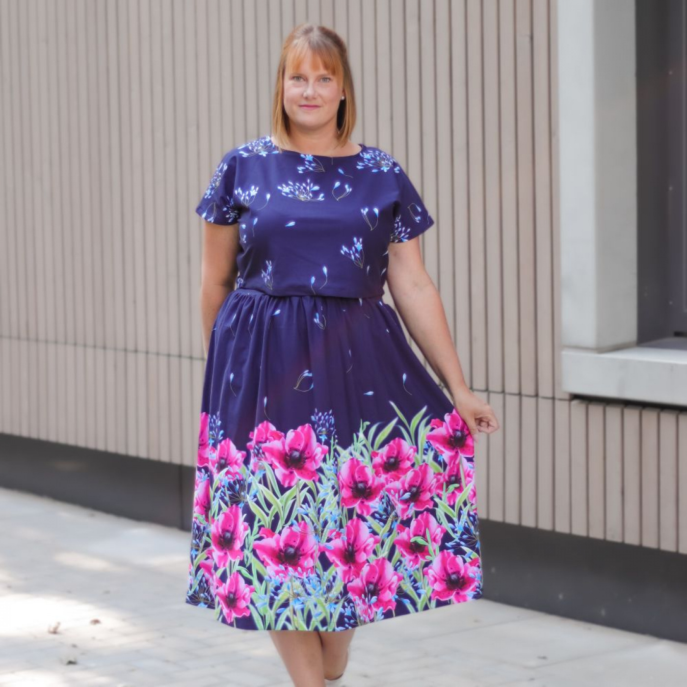 Bordüren Jersey Stoff in blau fuchsia
