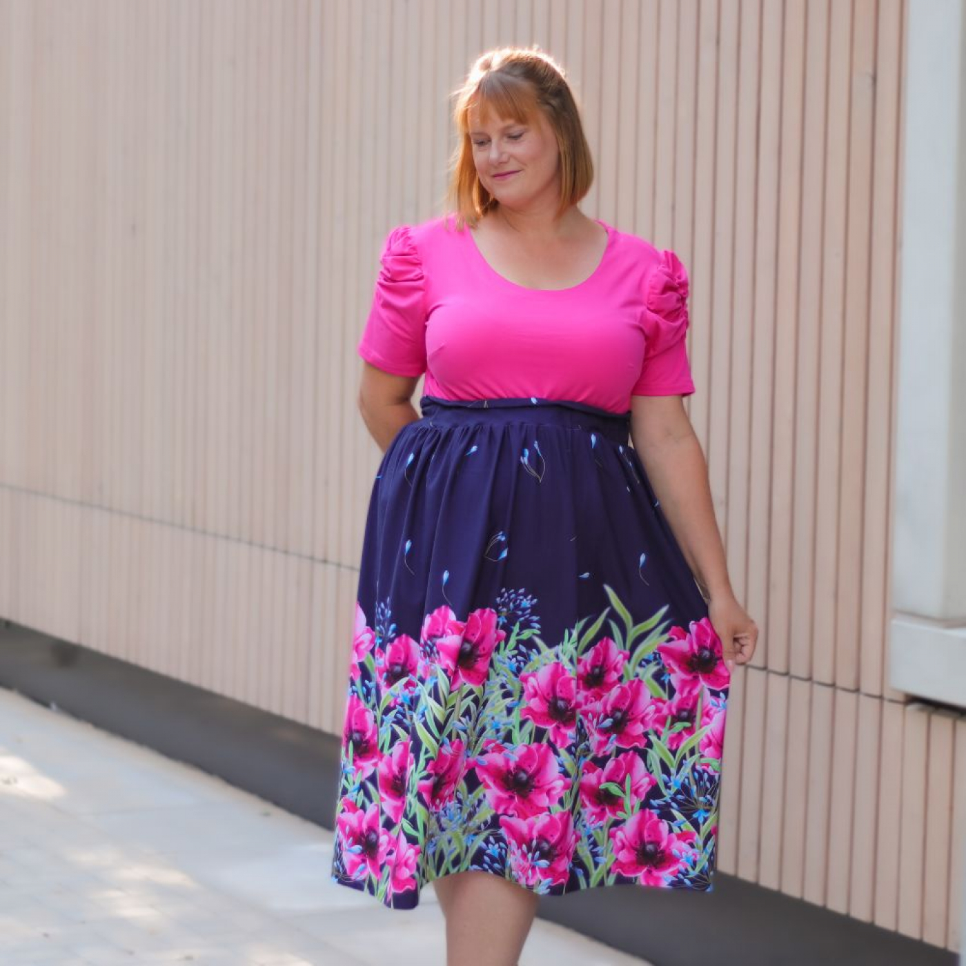 Bordüren Jersey Stoff in blau fuchsia