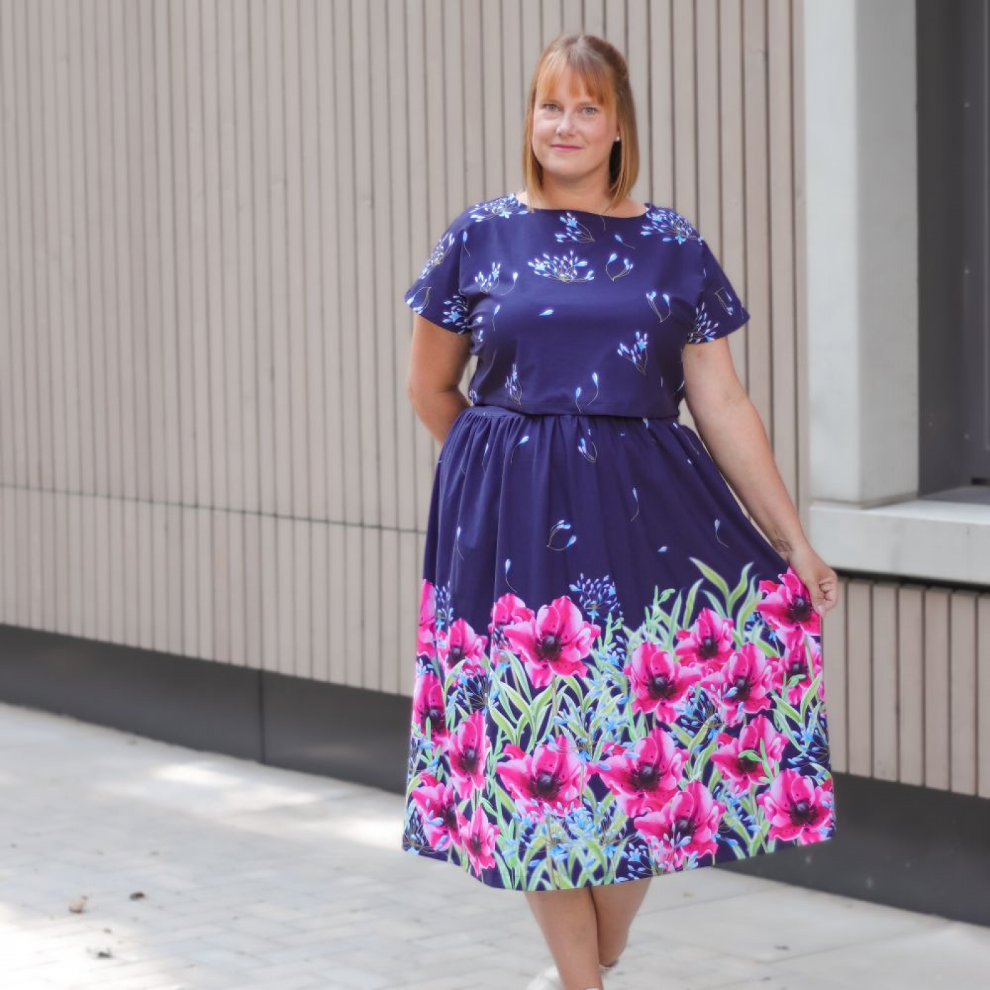 Bordüren Jersey Stoff in blau fuchsia