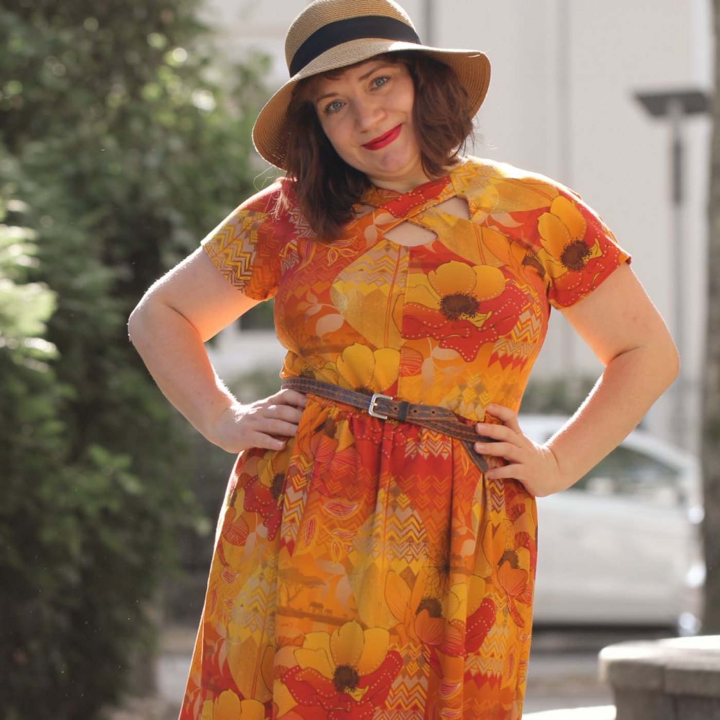 Eigenproduktion "Bohemian Summer" von Graustufen-Stoffe auf Baumwolljersey, Jersey Boho Stoff, orange, gelb
