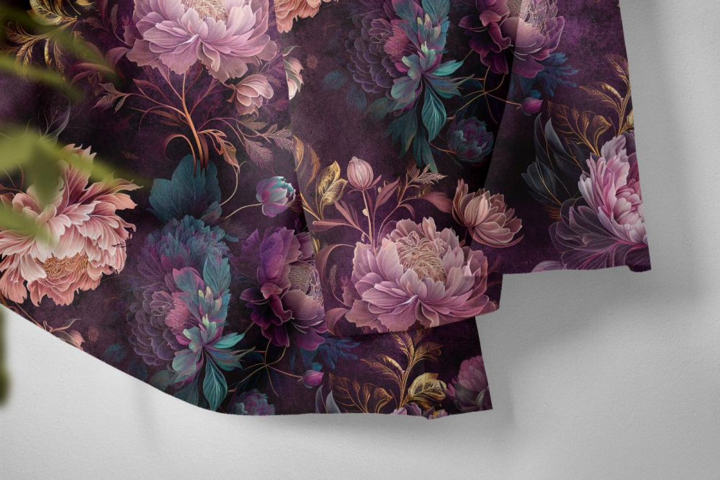 Viskosejersey  Eigenproduktion "Golden Peonies" - von Graustufen-Stoffe