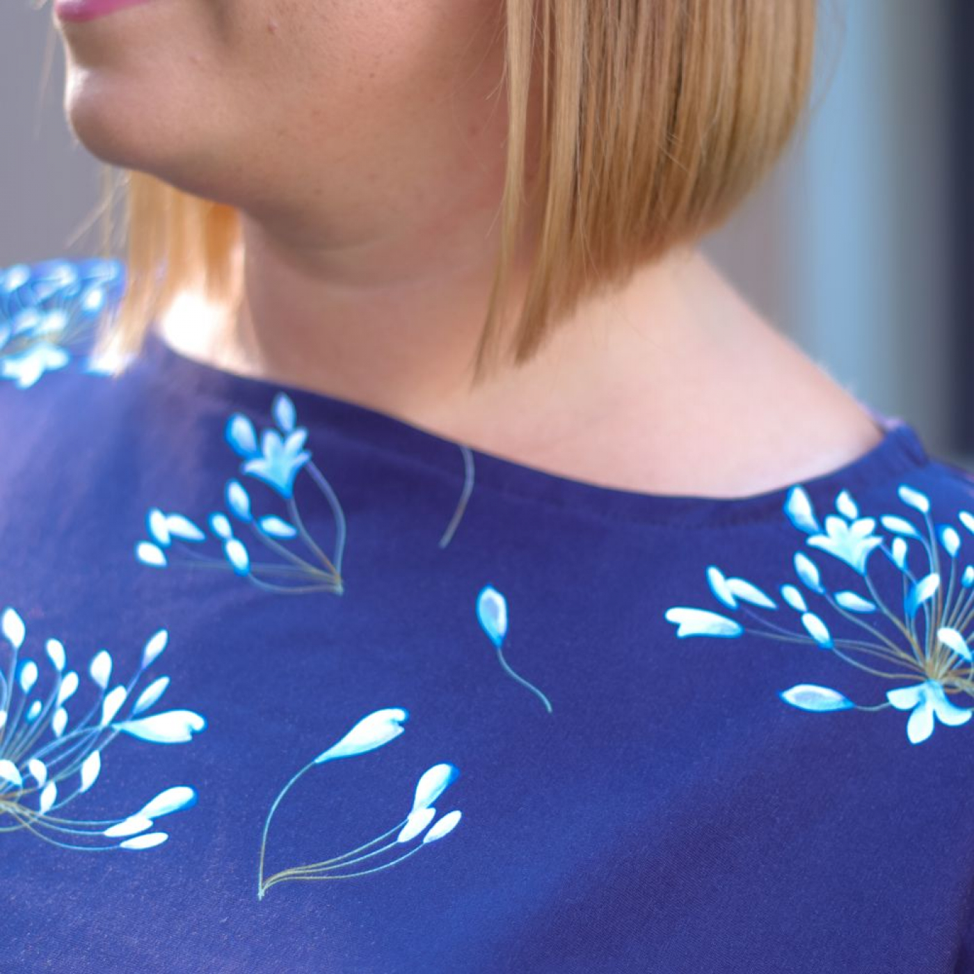 Bordüren Jersey Stoff in blau fuchsia
