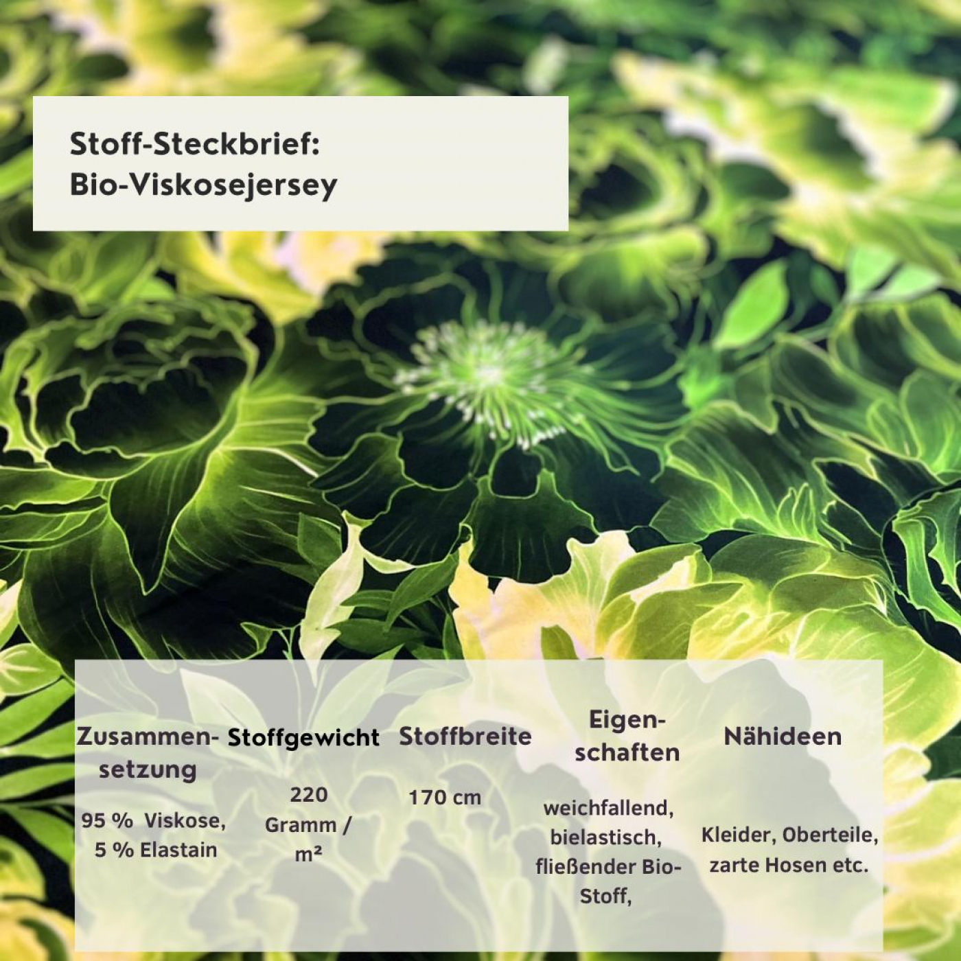 Bio Viskosejersey mit Überbreite (Stoffbreite ca. 170 cm): Eigenproduktion Frozen Flowers von Graustufen-Stoffe
