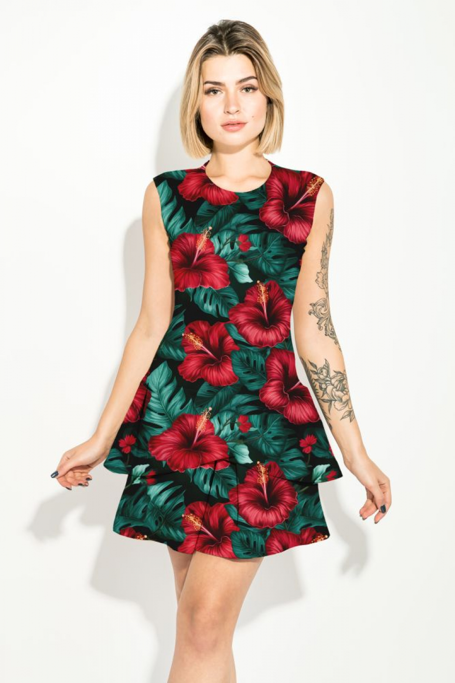 Viskosejersey Eigenproduktion "Caribian Hibiscus" - von Graustufen-Stoffe