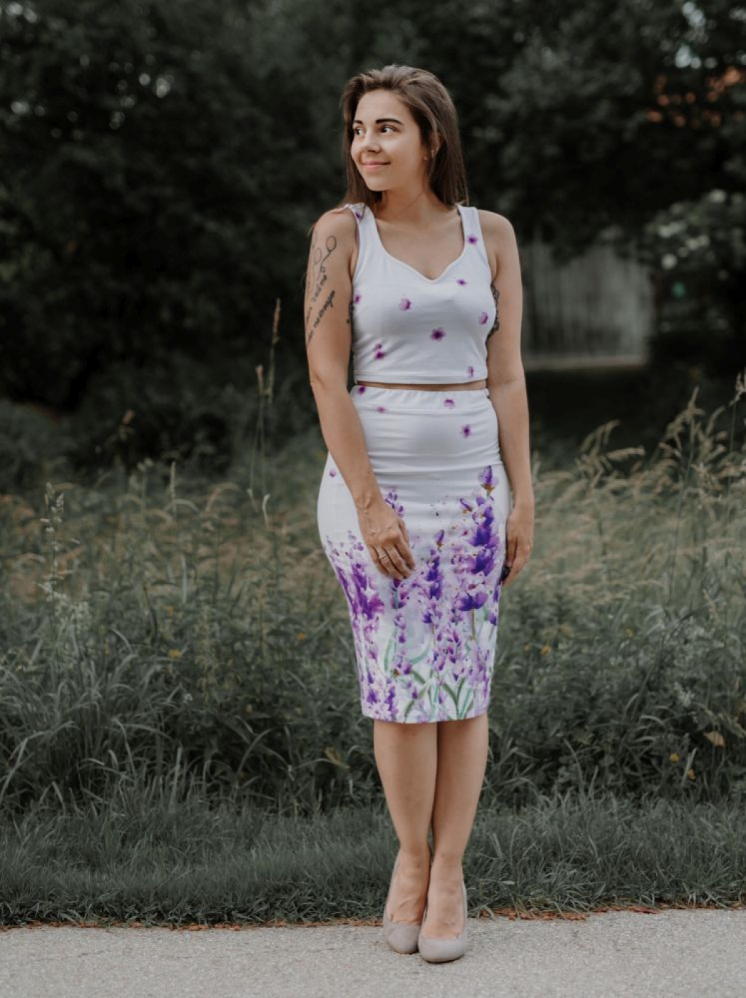 Jersey Bordüren Stoff mit Lavendel