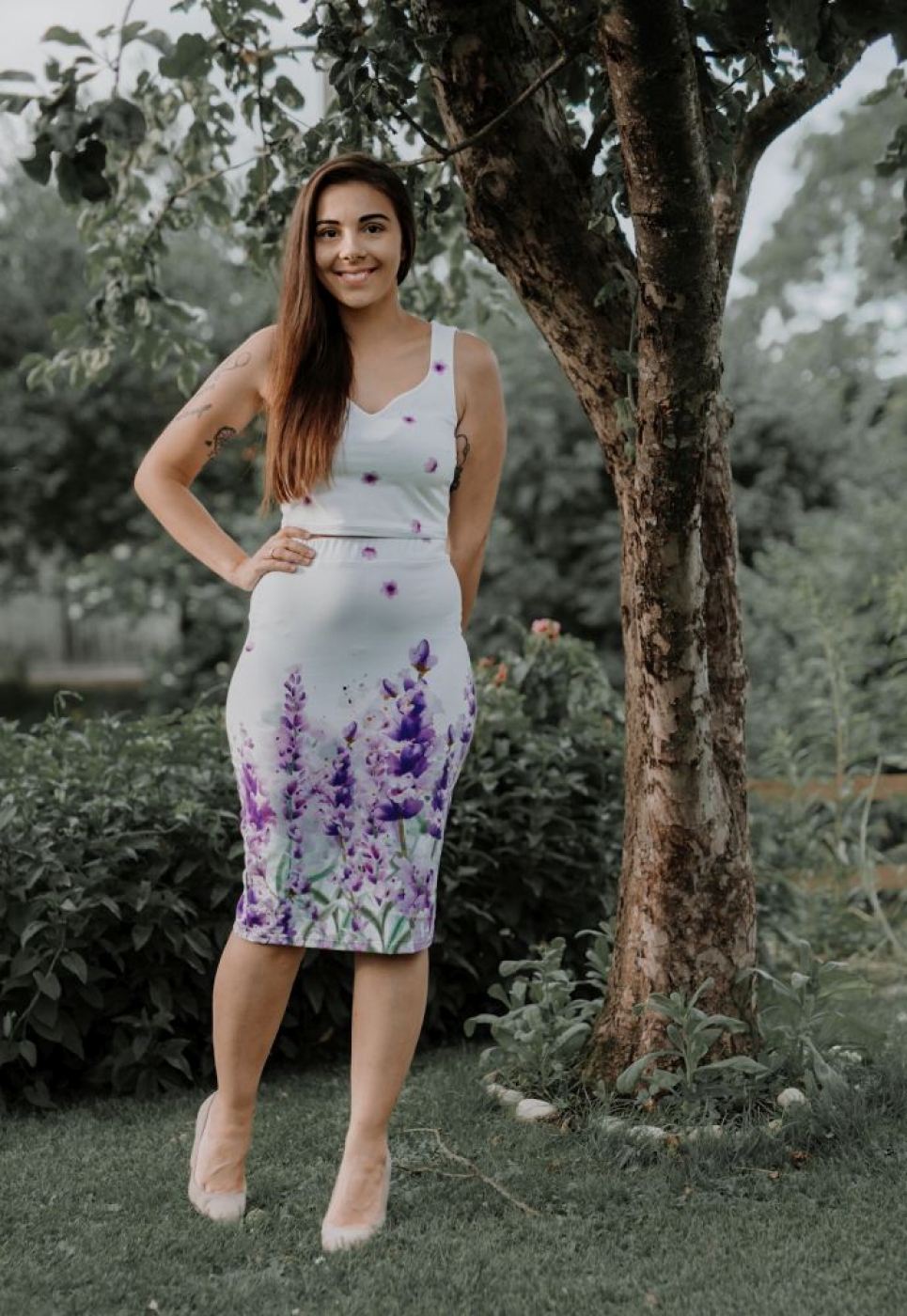 Jersey Bordüren Stoff mit Lavendel