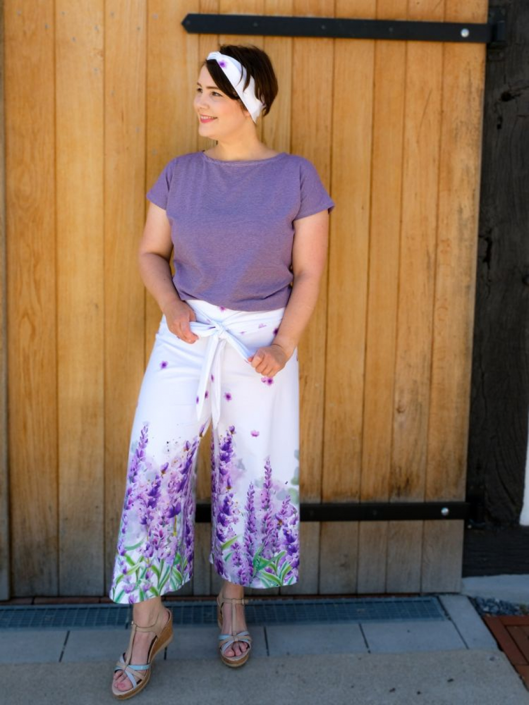 Jersey Bordüren Stoff mit Lavendel