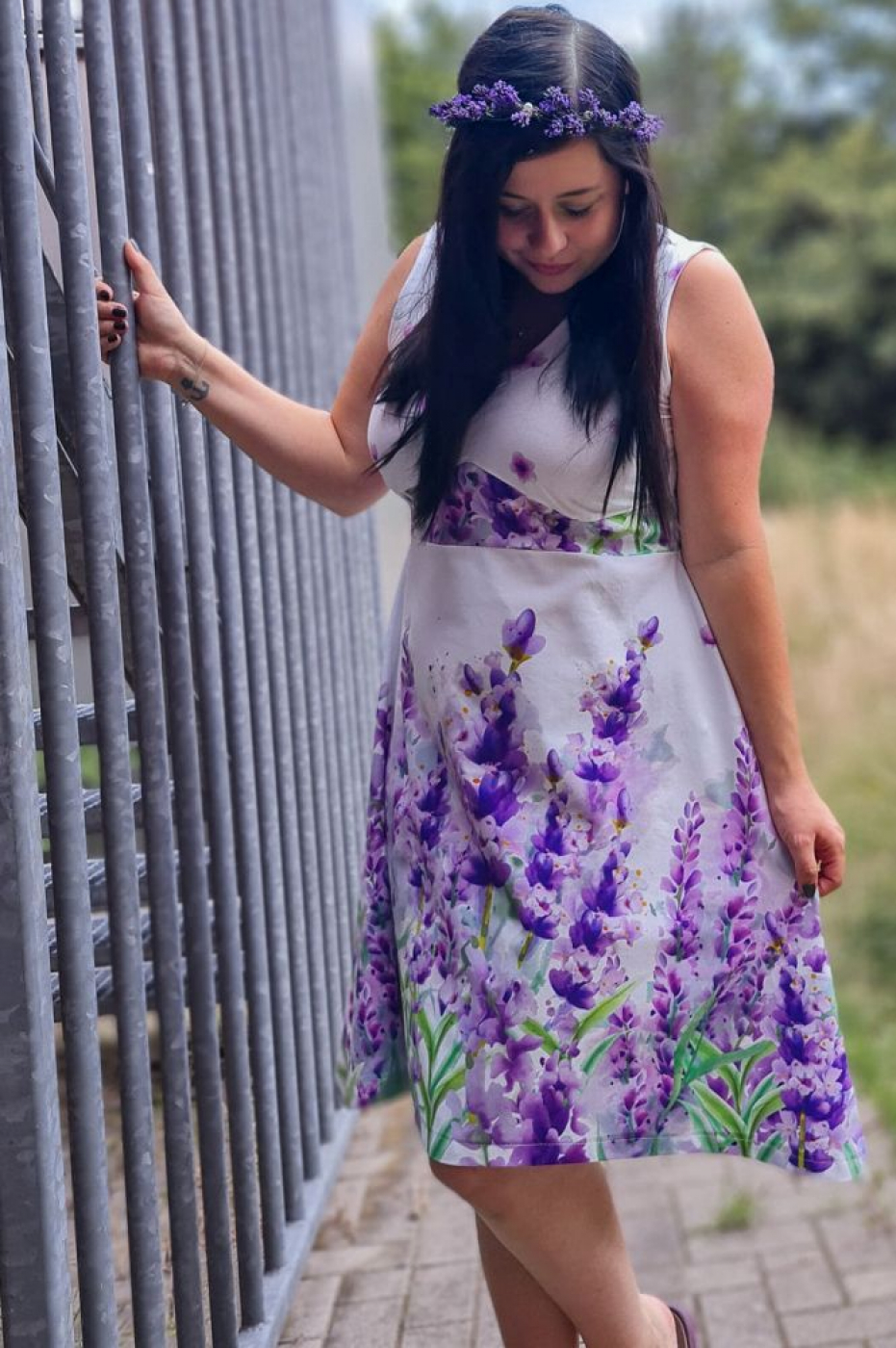 Jersey Bordüren Stoff mit Lavendel