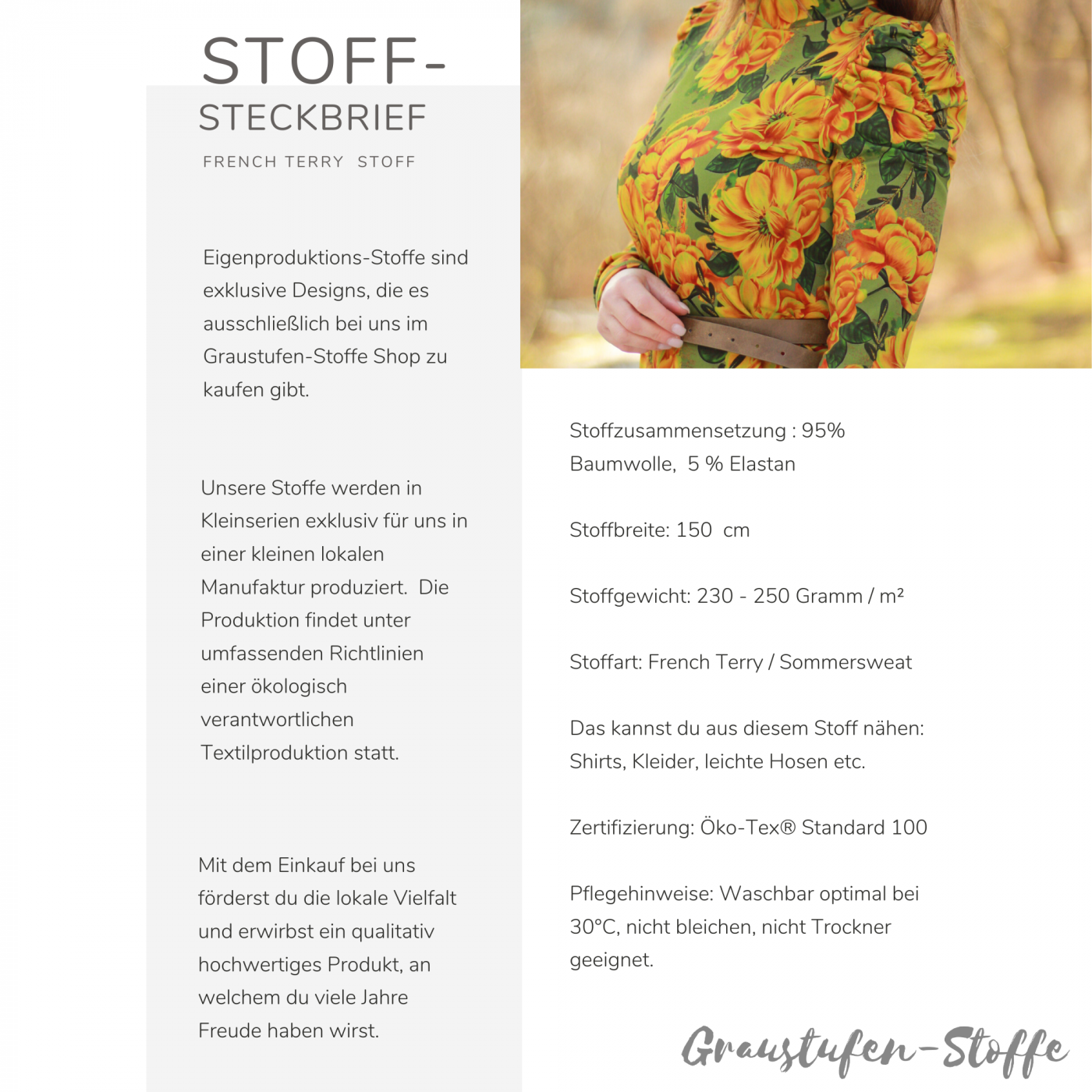 French Terry Sweatstoff Eigenproduktion: Dahlia von Graustufen-Stoffe