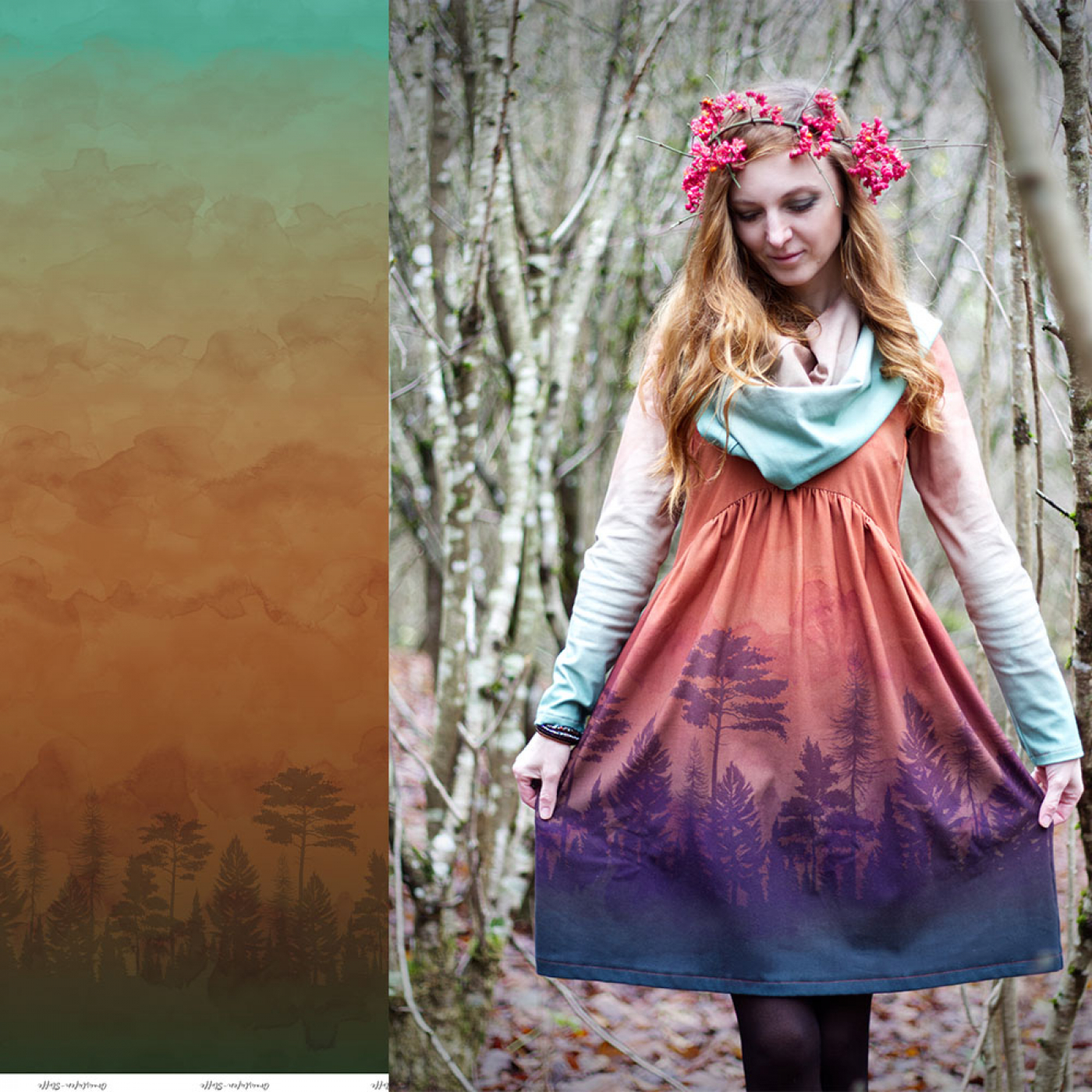 The Wood, Peaceful Evening, Premium Sommersweat / French Terry, exklusive Eigenproduktion von Graustufen-Stoffe