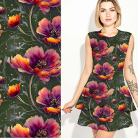 Viskosejersey Mohnblumen von Graustufen-Stoffe