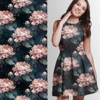 Viskosejersey  Eigenproduktion "Peonies" - von Graustufen-Stoffe